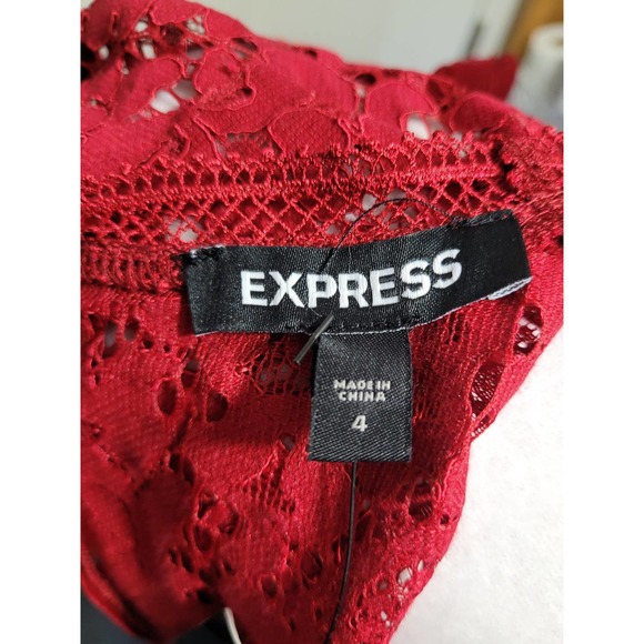 EXPRESS Red Lace Party Dress with Flutter Sleeves Sz. 4 - Picture 8 of 9
